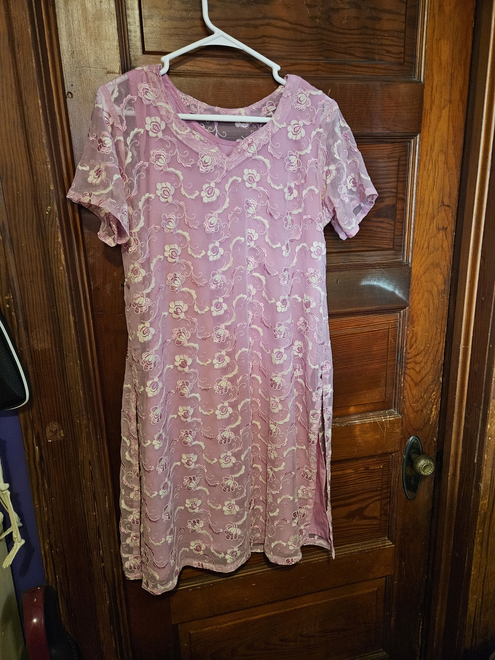 Women’s Pink Lace Floral Short-Sleeve Dress